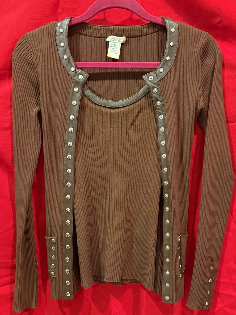 Cache Brown Ribbed Tank with Contrasting Trim